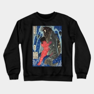 Young Samurai Wrestling With Carp - Japanese Ukiyo-e Woodblock Crewneck Sweatshirt